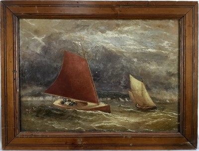 Lot 33 - English school, oil on board - racing yachts, 36cm x 25cm in wooden frame, 44cm x 34cm overall