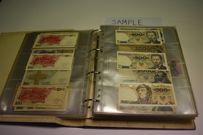 Lot 515 - European - An album containing mixed banknotes to include issues from Belgium, Poland, Portugal, Yugoslavia, France, Romania, Italy, Spain, Netherlands, Turkey, Sweden, Switzerland and others to in...