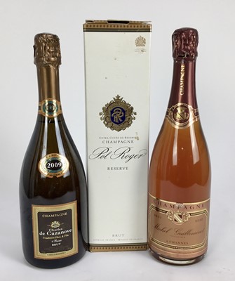 Lot 7 - Champagne - three bottles, Pol Roger, boxed, Charles de Cazanove 2009 and Michel Guilleminot Rose