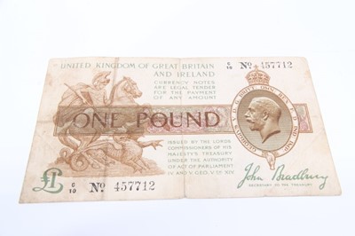 Lot 518 - G.B. - Brown purple and green One Pound banknote third issue 1917 prefix C 10 Chief Cashier J. Bradbury VG-AF (1 banknote)