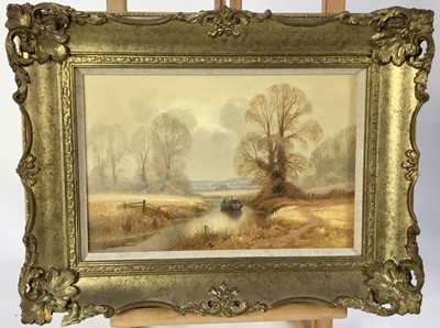 Lot 108 - Christopher Osborne (b.1947), oil on board - ‘On the River Stort’ near Bishops Stortford, signed, 19cm x 29cm, framed