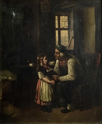 Lot 64 - Dutch School, oil on canvas - interior scene, 21cm x 25cm, framed, 25cm x 29cm overall