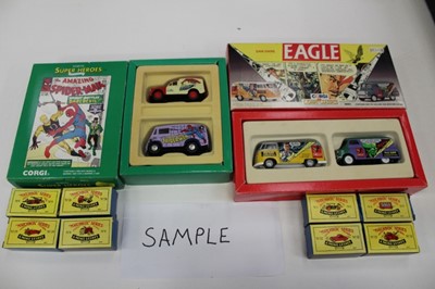 Lot 1869 - Corgi Comic Classics boxed selection (8) plus Matchbox series later Moko Lesney issues (10) and a James Bond 007 tarot deck and Lledo days gone medal (qty)