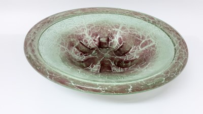 Lot 1328 - Stylish green and pink art glass bowl, 32cm diameter