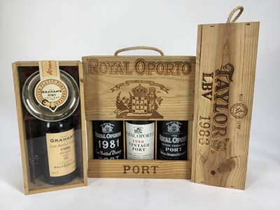 Lot 61 - Port - four bottles and one magnum - Grahams LBV 1988, magnum of Taylor's LBV 1983 and box set of Royal Oporto 1980 and 1981, each owc