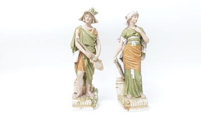 Lot 1331 - Pair of Victorian Royal Dux Bohemia classical figures, 42cm high