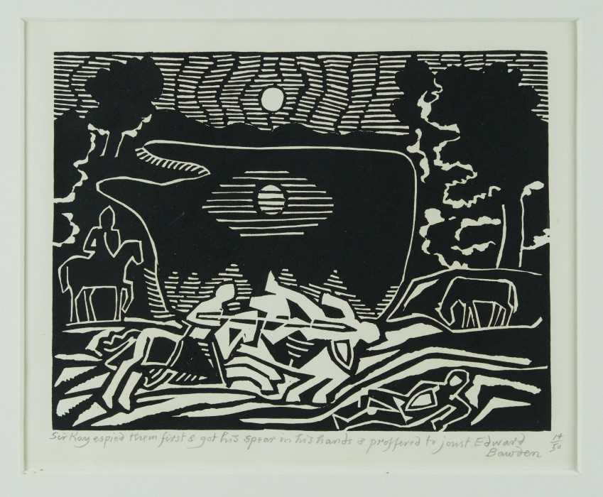 Lot 1132 - *Edward Bawden original linocut from Morte d'Arthur, signed and captioned, no 14/50
