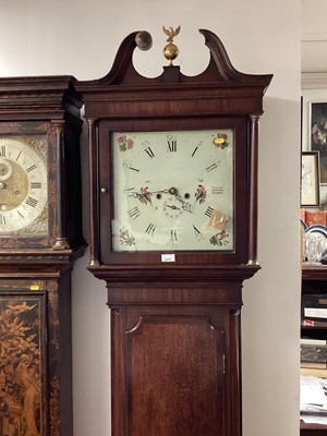 Lot 2537 - Victorian 8-day longcase clock in oak case – painted bird decoration