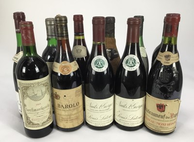 Lot 64 - Wine - twelve bottles, to include Barolo 1981, Louis Jadot Nuits St. Georges 1982 and 1986, Crozes Hermitage 1985 and others