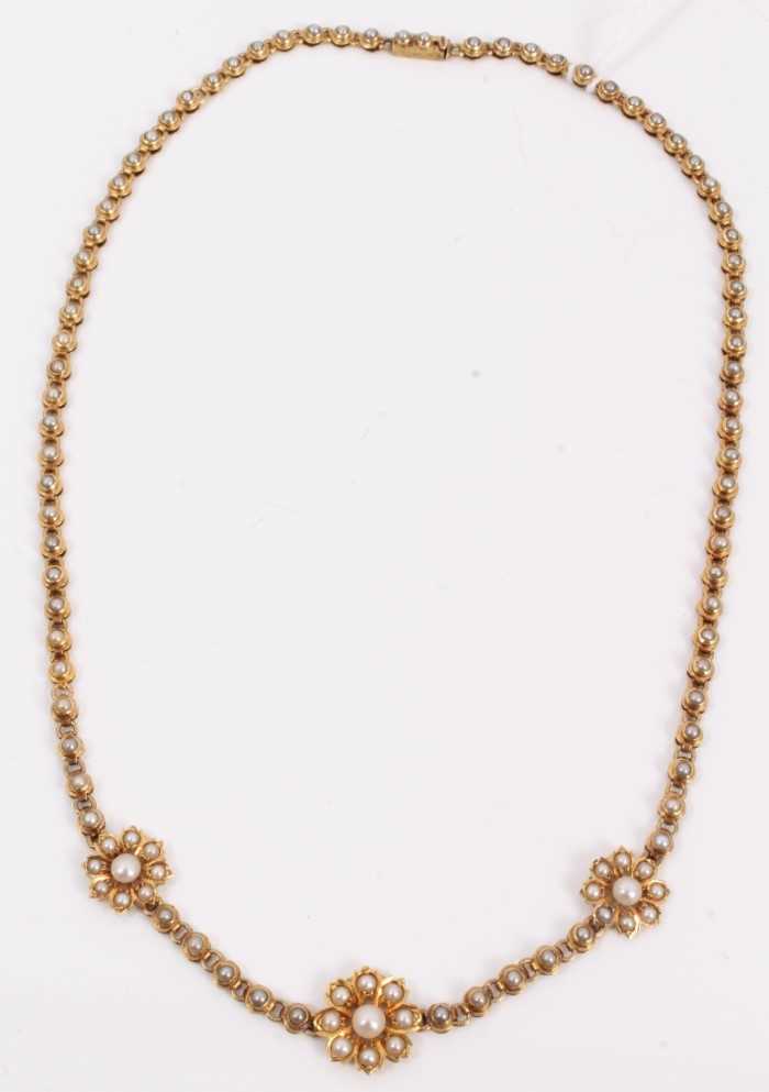 Lot 123 - Victorian yellow metal and seed pearl necklace necklace