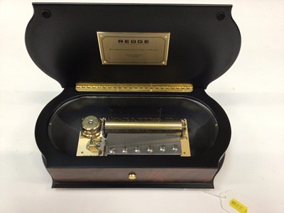 Lot 2585 - Contemporary Cylinder Musical box by Reuge in floral marquetry inlaid box, playing Pachelbel's Canon (3 parties)