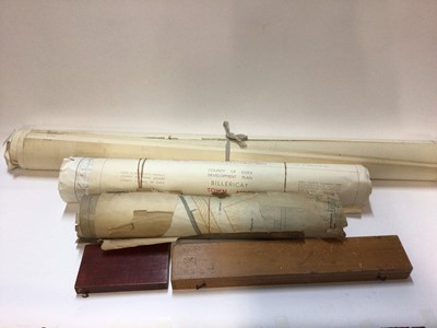 Lot 2526 - Three rolls of town plans, together with drawing instruments