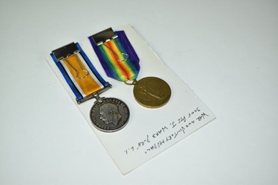 Lot 775 - First World War pair comprising War and Victory medals named to 3005 PTE. J. Ward. Durh. L.I.