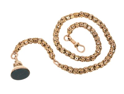 Lot 480 - Victorian gold chain with fancy links with pierced stars, and fob