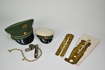 Lot 782 - Two miniature German military caps, together with two whistles, brass button polishers and buttons.