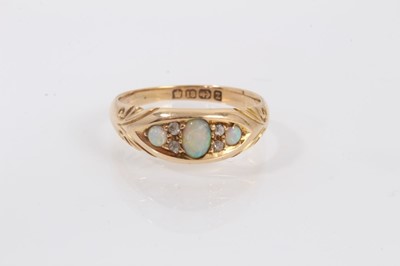 Lot 485 - Late Victorian 18ct gold opal and diamond ring Birmingham 1899.
