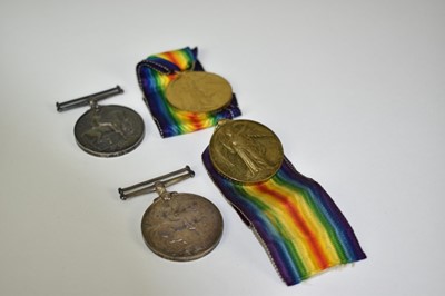 Lot 792 - First World War pair comprising War and Victory medals named to 20171 PTE. A. R. Manley. North' N. R. and another pair named to 26732 PTE. E. Lock. The Queen's R.  (4)