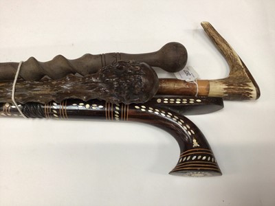 Lot 2637 - Group of four walking sticks to include antler handled example