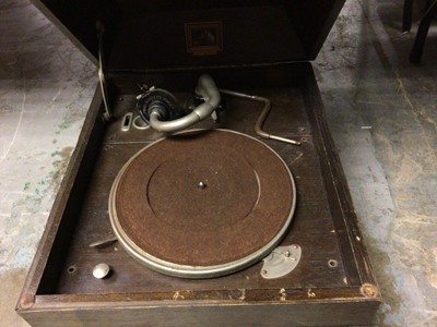 Lot 2269 - HMV Gramaphone in case, together with a group of singles