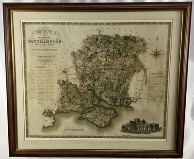 Lot 152 - 1820s hand coloured engraved map of Southampton by C & I Greenwood, engraved by Neele 1829, in glazed frame