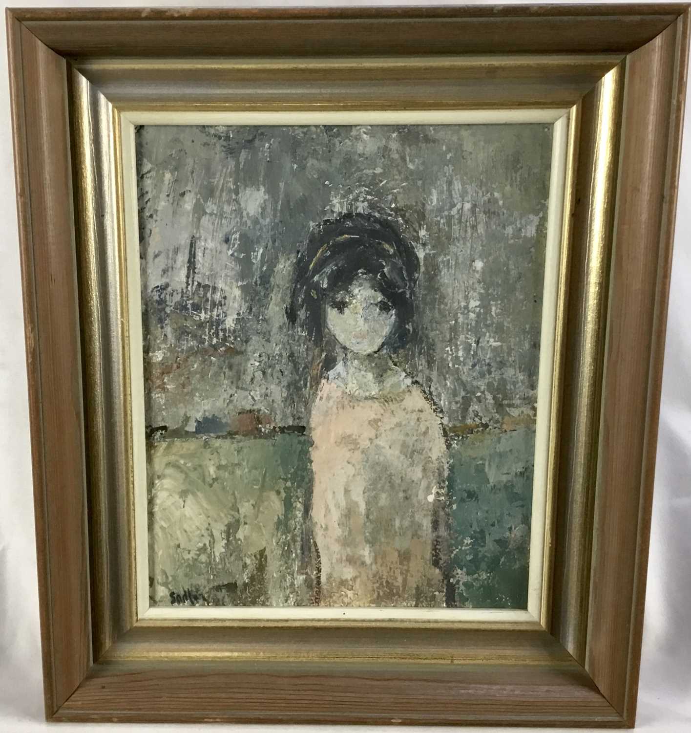 Lot 264 - Robert Sadler (1909-2001) acrylic on board - 'Girl in Pink', signed, 24.5cm x 19.5cm, framed