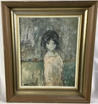 Lot 264 - Robert Sadler (1909-2001) acrylic on board - 'Girl in Pink', signed, 24.5cm x 19.5cm, framed