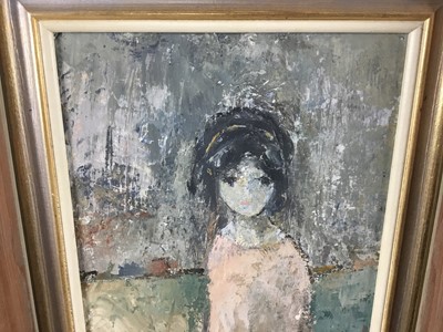 Lot 264 - Robert Sadler (1909-2001) acrylic on board - 'Girl in Pink', signed, 24.5cm x 19.5cm, framed