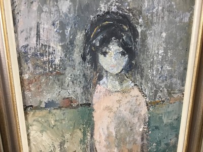 Lot 264 - Robert Sadler (1909-2001) acrylic on board - 'Girl in Pink', signed, 24.5cm x 19.5cm, framed