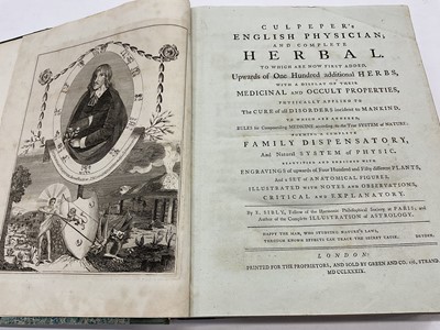 Lot 1775 - Nicholas Culpepper, English Physician and Complete Herbal, to which are now first added upwards of one hundred additional herbs... with notes and observations by E.E. Sibley, London 1789, marbled b...