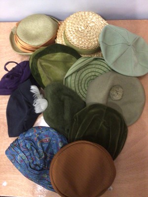 Lot 2127 - Quantity of 1940's- 60's hats including half hats, turbans, velvets etc.  Makes include Ricemans of Canterbury, Piqalle, Jacoll, Kangol.