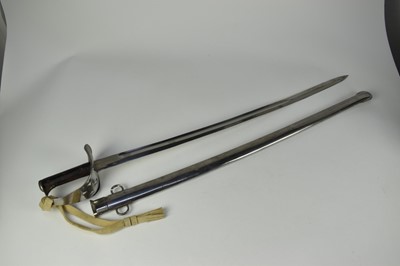 Lot 913 - Victorian British 1885 Pattern cavalry troopers sword with original leather knot and scabbard in excellent condition.