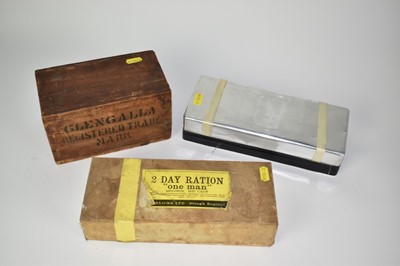 Lot 803 - RAF Stores Emergency Rations Mark 5, together with Horlicks 2 Day Ration 'one man' in box and Ceylon tea ration in wooden box, all unused (3)