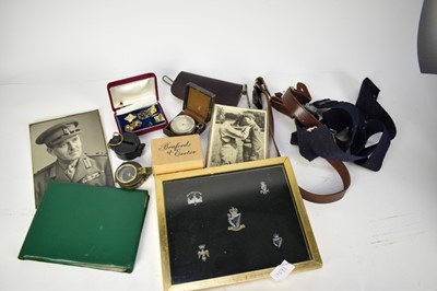 Lot 804 - First World War Verner's Pattern compass by Cruchon & Emons, London, numbered No. 39795 and dated 1915, together with a pocket barometer, various military photographs, belts and related items.