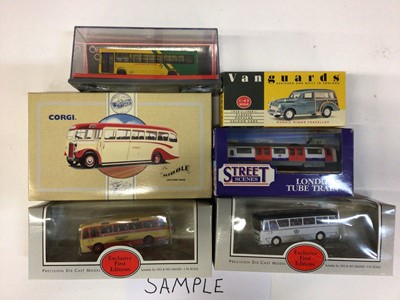 Lot 1900 - Die cast selection of boxed buses and cars, including EFE, Vanguards, Corgi etc.