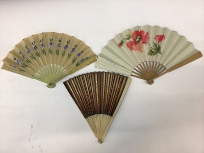Lot 2638 - Russian papier-mâché box, fans, pair lornettes and two porcelain nodding figures