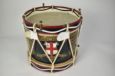 Lot 751 - First World War City of London Regiment, Royal Fusiliers hand painted regimental drum, with battle honours up to France and Flanders 1915 - 1918.