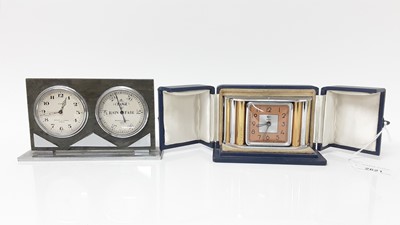 Lot 2621 - Art Deco 'Savoy' timepiece in original fitted case, Art Deco 'jump hour' travel clock and three other Art Deco timepieces