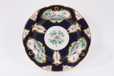 Lot 42 - Scarce early 19th century possibly Coalport copy of first period Worcester plate with painted bird and insect reserves