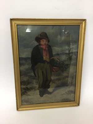 Lot 110 - English school oil on board - The Holly Boy