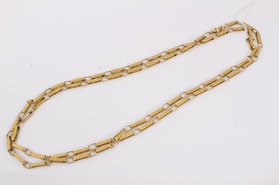 Lot 364 - 18ct gold textured and twist link long chain necklace, 122cm
