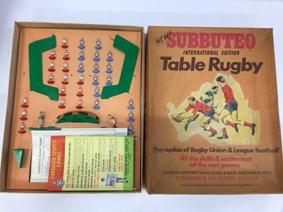 Lot 1989 - Subbuteo selection including combination edition set, 8 teams, goalkeepers and accessories plus Table Rugby all boxed.