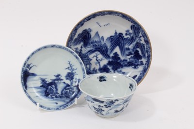Lot 8 - Three pieces of 18th century Chinese blue and white porcelain, including two saucers and a tea bowl (one from the Nanking cargo)