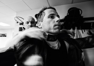 Lot 24 - Jayne Odell black and white photographic print, 'Race ready', 100cm x 71cm
