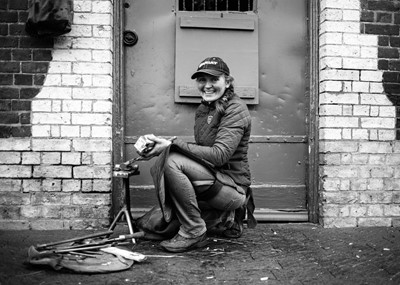 Lot 28 - Jayne Odell black and white photographic print, 'Devoted to the job', 80cm x 57cm