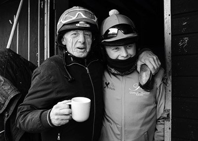 Lot 47 - Jayne Odell black and white photographic print, 'Father and son', 100cm x 71cm