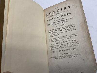 Lot 1791 - Henry Fielding - An enquiry into the causes of the late increase of Robbers etc. London, A Millar, 1751. Second edition, rebound in full calf, 20 x 12cm