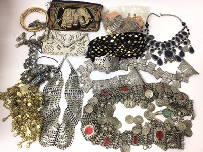 Lot 850 - Group of Eastern white metal necklaces, belts, beaded purses and other items