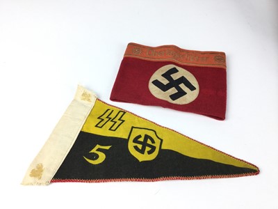 Lot 848 - Replica Nazi SS armband for an Oberlagerfuhrer, together with a replica SS pennant (2).