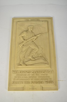 Lot 858 - Second World War, War Savings Campaign 1944 'Salute the Soldier Week' presentation plaque, by De la Rue Plastics