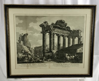Lot 115 - Two 18th century architectural engravings - Arch of Trajan and Temple of Concord, 58cm x 45cm, in Hogarth frames, 30cm x 25cm overall
